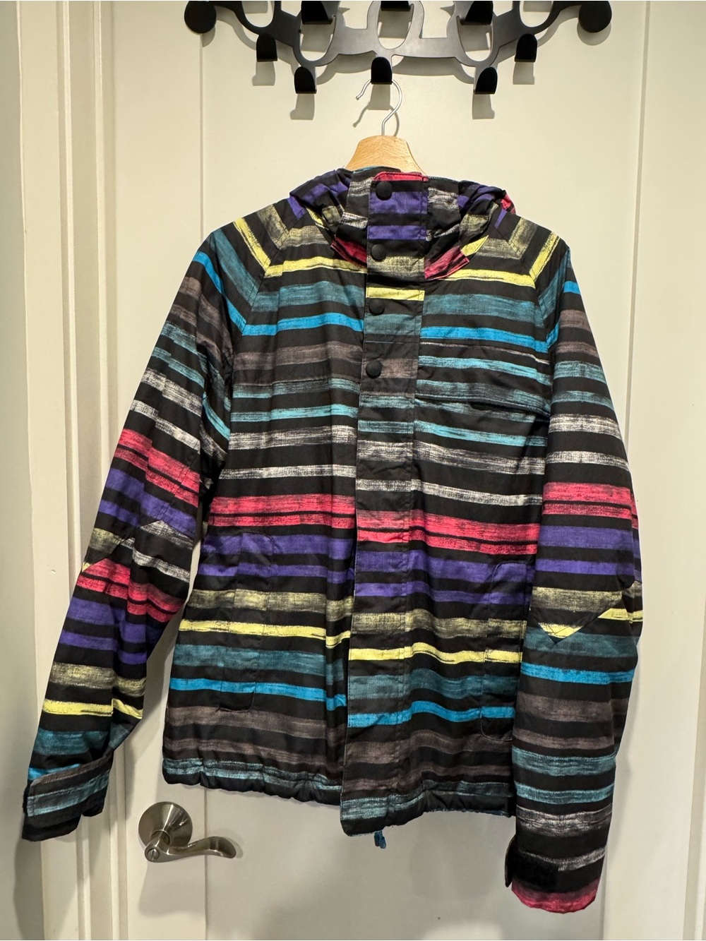 Burton snowboard jacket with multi-color on gray fabric